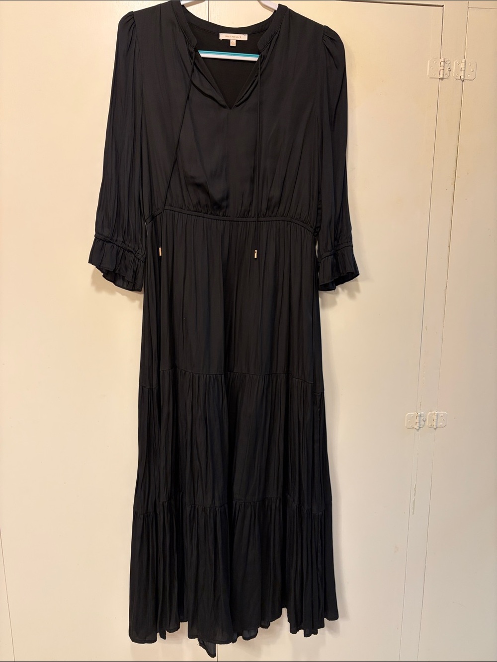 Skies Are Blue Black Midi Dress with Ruffle Cuffs
